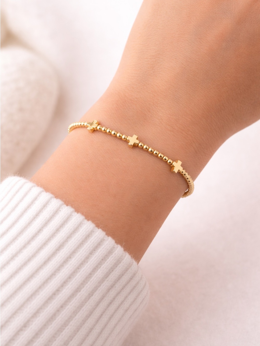 Gold Cross Bead Bracelet – Women's Jewelry